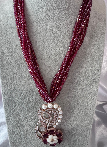 Mesmerizing Wine colored Twisted Onxy bead necklace set.